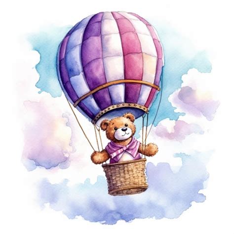 Premium Photo There Is A Teddy Bear That Is Flying In A Hot Air Balloon Generative Ai