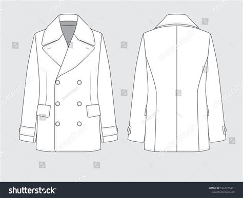 Double Breasted Peacoat Front Back Drawing Stock Vector Royalty Free