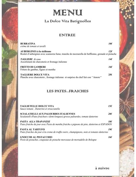 Menu La Dolce Vita In Paris Thefork