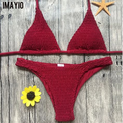 Buy Imayio Smocked Bikini Set Solid Ruffle Flounce