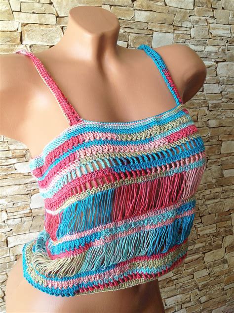 Crochet Crop Top Colorful Hippie Halter Top Boho Summer Etsy