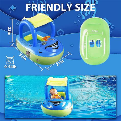 Kids Pool Baby Pool Float With Upf 50 Canopy Car Shaped Inflatable