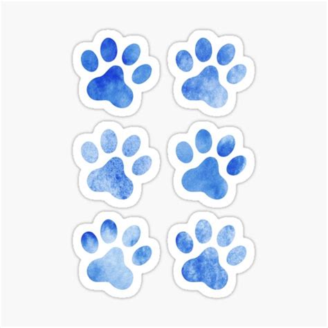 Blue Watercolor Paw Prints Set Of Six Sticker For Sale By Mhea Redbubble