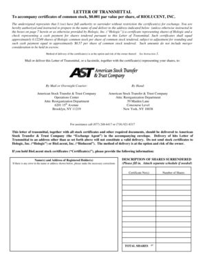 Fillable Online Letter Of Transmittal To Accompany Certificates Of