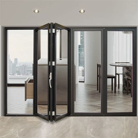 Black Aluminium Accordion Patio Folding Exterior Bifold Glass Doors ...