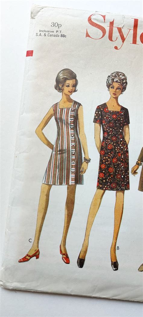 1960s Vintage Mod Dress Sewing Pattern 60s Asymmetrical Button Up Mini Dress Square Neckline