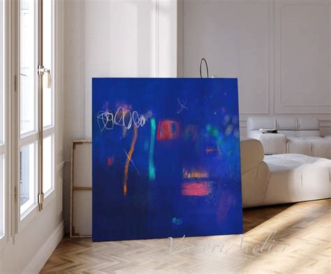 Royal Blue Modern Abstract Wall Art, Blue Abstract Painting, Bright Blue Wall Art, Large ...