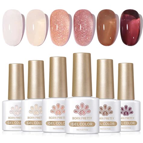 BORN PRETTY 6PCS SET Jelly Nude Translucent Color Gel Nail Polish Amber