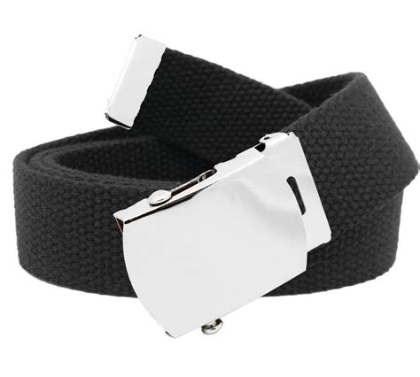 Men S Classic Silver Slider Military Belt Buckle With Canvas Web Belt