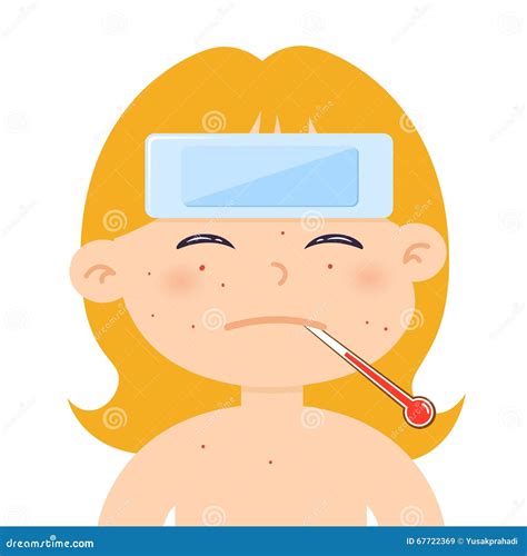 Little Girl Sick With High Fever Stock Vector Illustration Of High