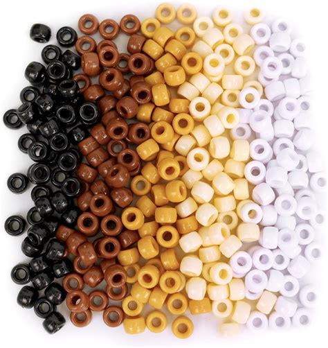 Quefe 1200pcs 6x9mm Pony Beads Bulk 5 Styles Brown Pony Beads For