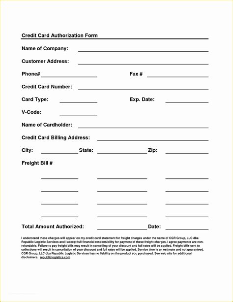 Free Credit Card Authorization Form Template