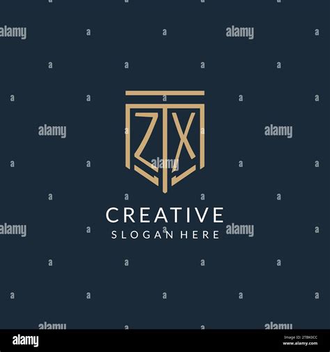 Initial Zx Shield Logo Monoline Style Modern And Luxury Monogram Logo