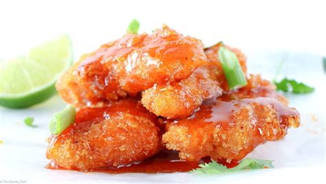 Sweet and Spicy Sticky Chicken Fingers - The Chunky Chef