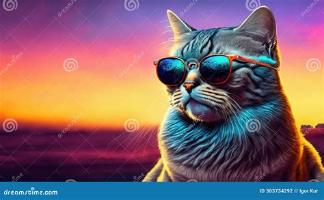 Funny Illustration With A Cute Cat Wearing Sunglasses 4k Stock