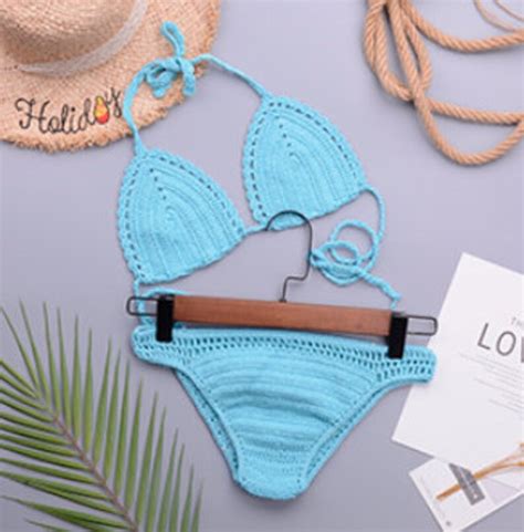 2 Piece Set Crochet Swim Top Bottom Bikini Women Swimwear Etsy