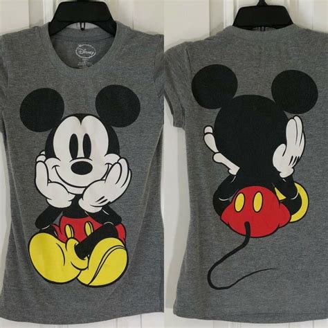 Disney Mickey Mouse T Shirt Size Small Gray Front Back Short Sleeve