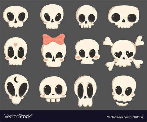 Set Cartoon Skulls A Collection Cute Skulls Vector Image