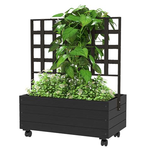 Raised Garden Bed with Trellis & Wheels - Outdoor Wooden Planter Box