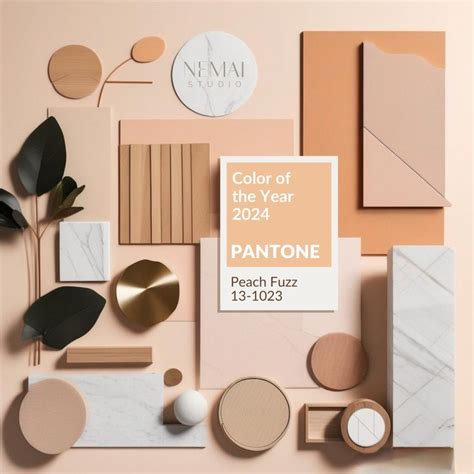 The Color Of The Year Pantone Peach Fuzz Is Shown In Various Shapes And