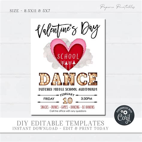 Editable Valentines Day School Dance Flyer Valentines Day Dance