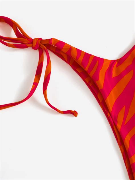 SHEIN Swim Summer Beach Zebra Stripe Bikini Set Cut Out Bandeau Bra Thong Bottom 2 Piece