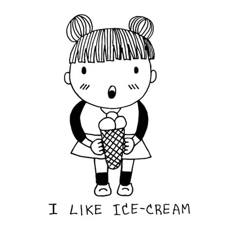 Premium Vector | Cute girl holding ice cream cone doodle artoon hand ...