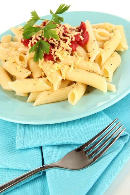 Premium Photo Rigatoni Pasta Dish With Tomato Sauce Close Up