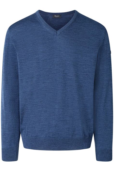 Maerz Superwash Classic Fit Herren Trui V Hals Donkerblauw Overhemden