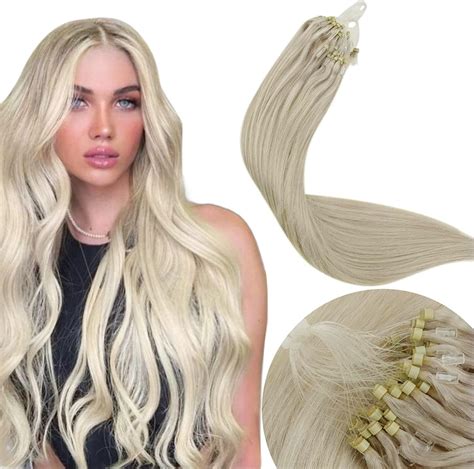 LaaVoo Micro Ring Hair Extensions Human Hair Platinum Blonde Microlink