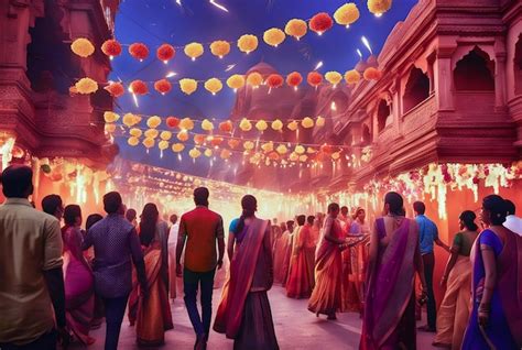 Premium Ai Image Diwali Celebrations On Colorful Streets Of India By