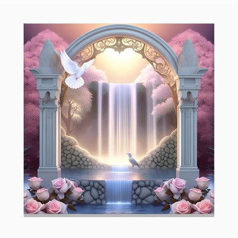 Waterfall With Roses And Doves Canvas Print by Magical Arts Realm - Fy