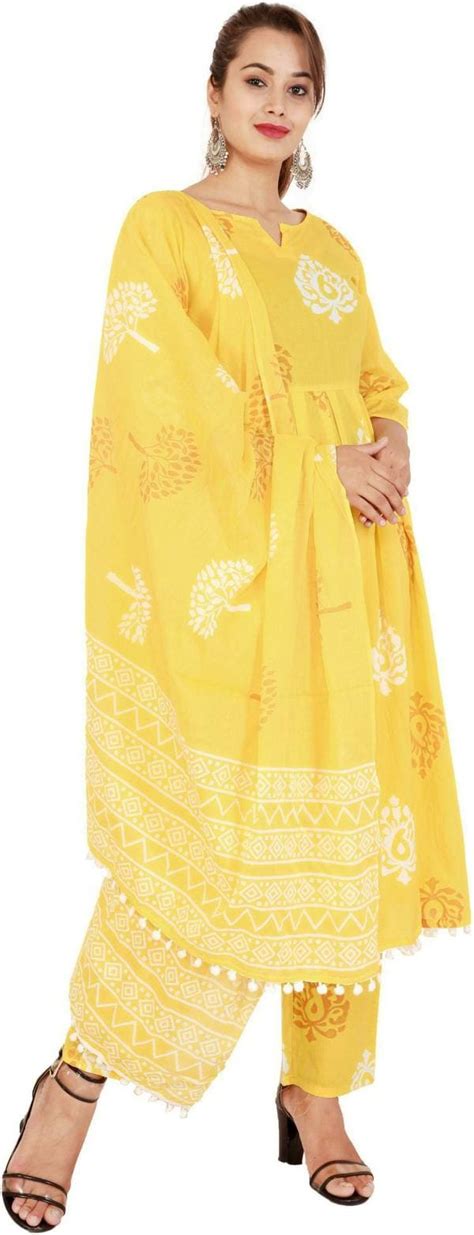 Stylum Women Yellow Printed Cotton Kurta Suit Set Jiomart