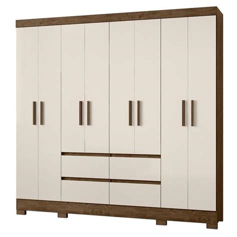 Guarda Roupa Casal Portas Gavetas Bel M Castanho Wood Off White