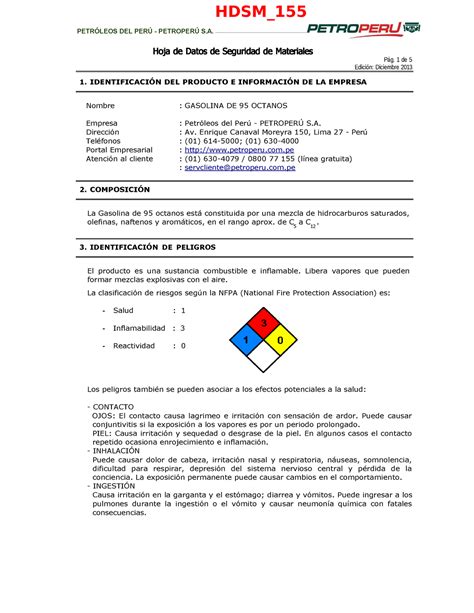 Hdsm Gasolina De Octanos Petr Leos Del Per Petroper S