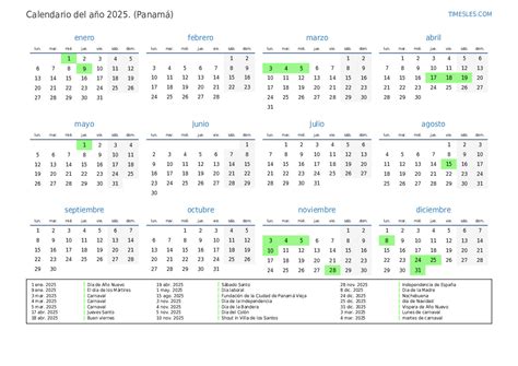 Calendario 2025 con días festivos en panamá Imprimir y descargar