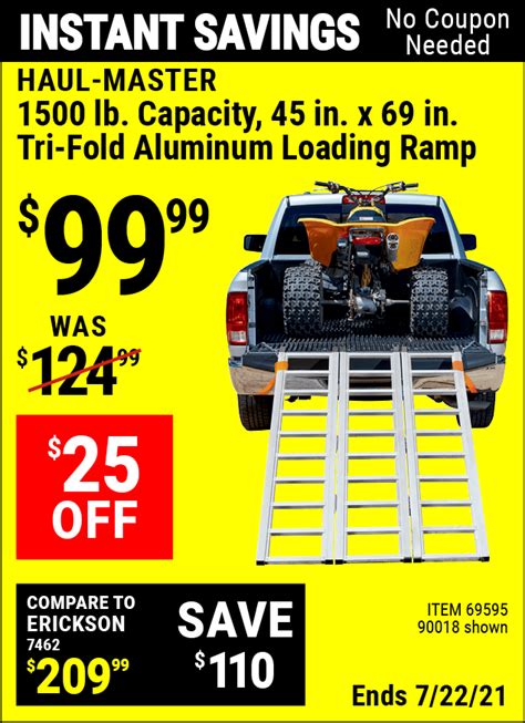 HAUL-MASTER 1500 lb. Capacity Tri-Fold Aluminum Loading Ramp for $99.99 – Harbor Freight Coupons