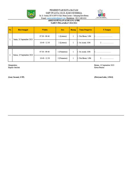 Absensi Pengawas Anbk Pdf