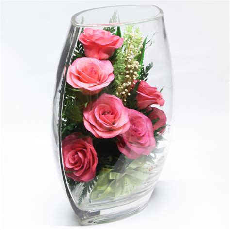 40339 Long Lasting Pink Roses In A Sealed Glass Vase — Fiora Flower