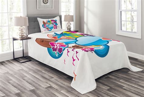 Ambesonne Summer Quilted Bedspread Set Pcs Season Hot Beach Vbes Twin Size Multicolor