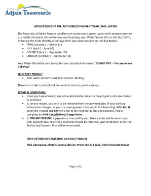 Fillable Online Application For Pre Authorized Payment Plan Pap