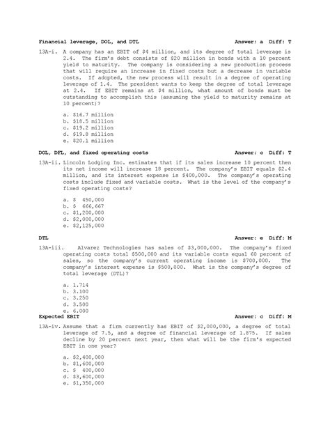 Sample Problems With Answers Financial Leverage Dol And Dtl Answer