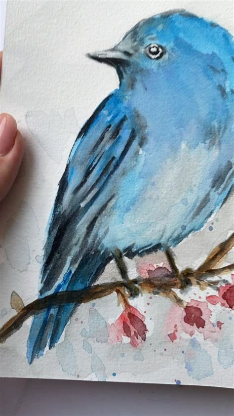 Blue Bird Original Watercolor Painting By ArtNastPos