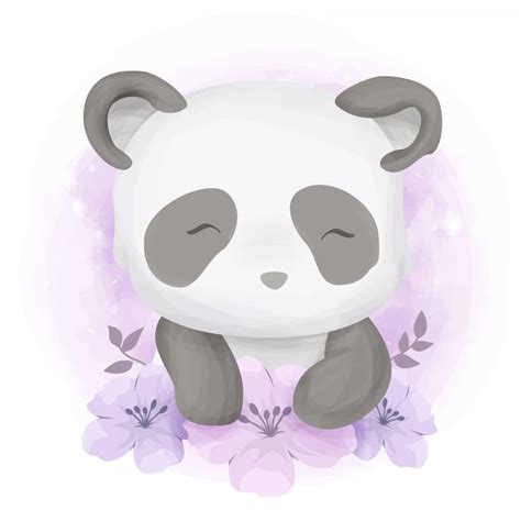 Premium Vector Cute Baby Panda With Flowers