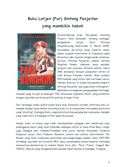 Buku Letjen Pur Sintong Panjaitan Yang Membikin Heboh