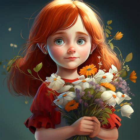 Fille De Dessin Anim Mignon Avec Fleur Photo Premium