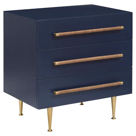 Alfred Modern Classic Brass Accented Navy Nightstand Blue Nightstands