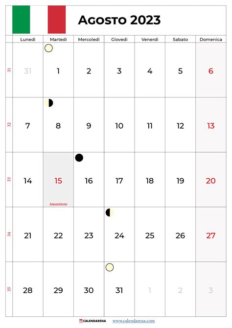 Calendario Agosto Stampabili Gratuiti Con Festivit