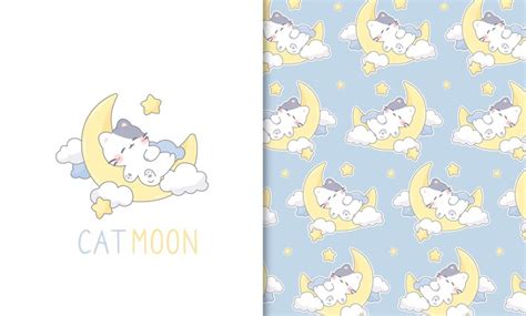 Premium Vector | Cute baby cat seamless pattern for kid and baby wallpaper