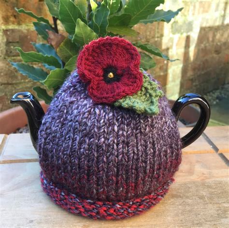 Knitted Red Pansy Tea Cosy Crochet Dark Red Pa Folksy